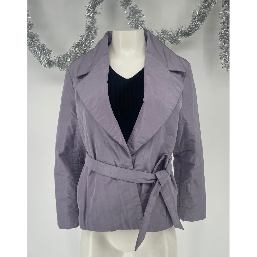 Vintage Max Mara Silk Blend Quilted Belted Wrap Jacket Smoky Lavender 12